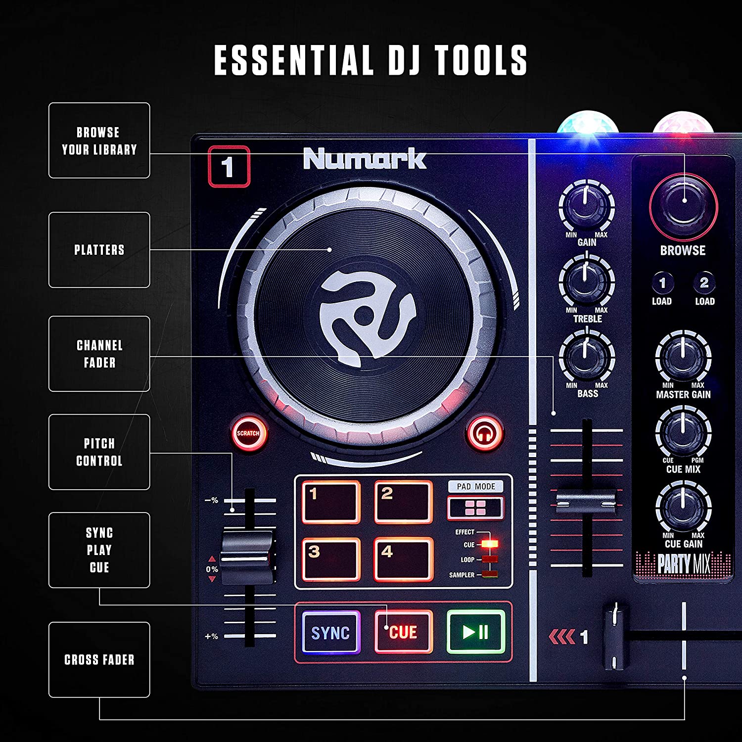 Numark Party Mix | Beginners DJ Controller for Serato DJ Lite With 